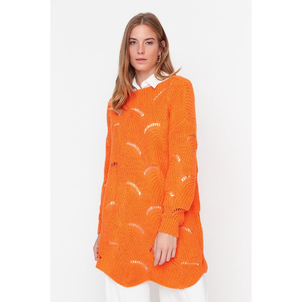 Оранжевый ажурный вязаный свитер Tctaw23ak00070