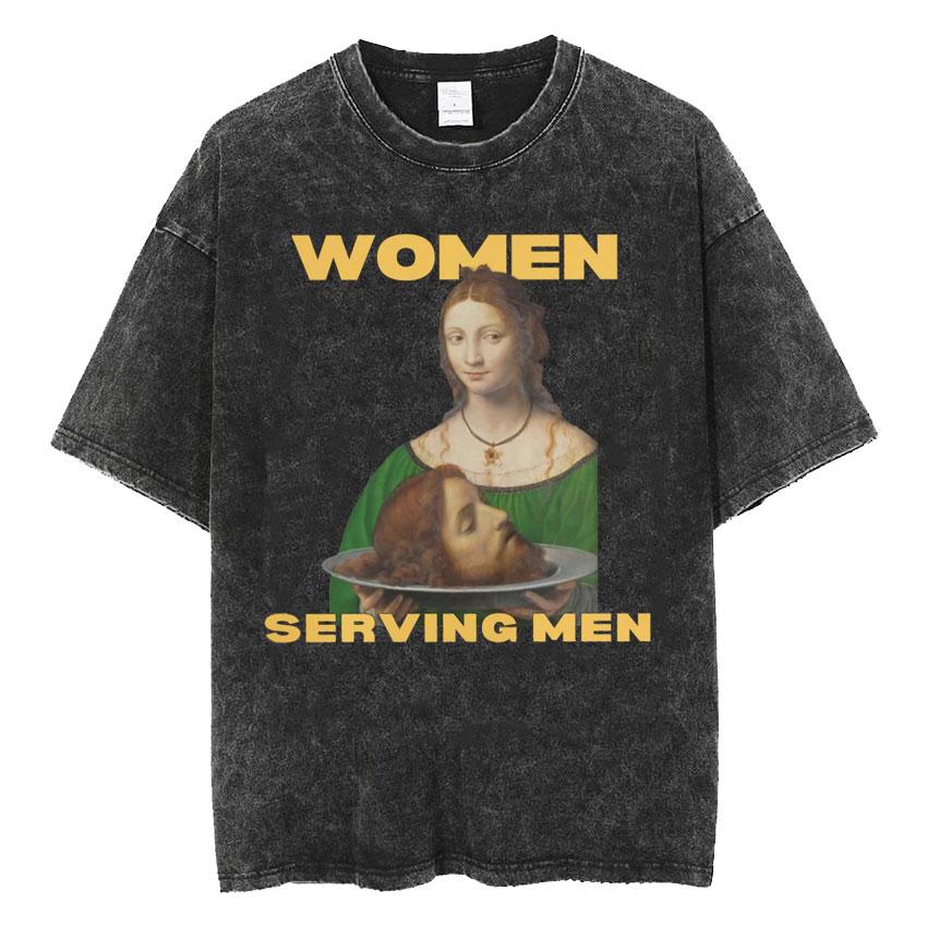 Washed Vintage Born To Serve Cvnt Forced To Serve Funny Meme T-shirt Are Born To Serve Cotton Oversized T-Shirts Unisex