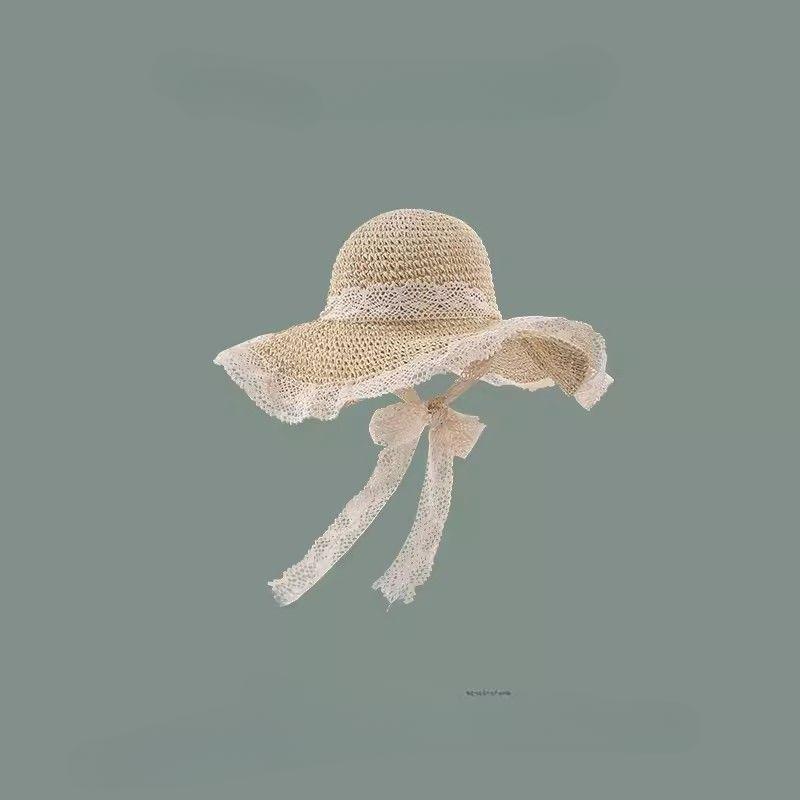 Женская соломенная шляпа, женская летняя солнцезащитная пляжная шляпа для прогулок, кружевная кайма, солнцезащитная шляпа