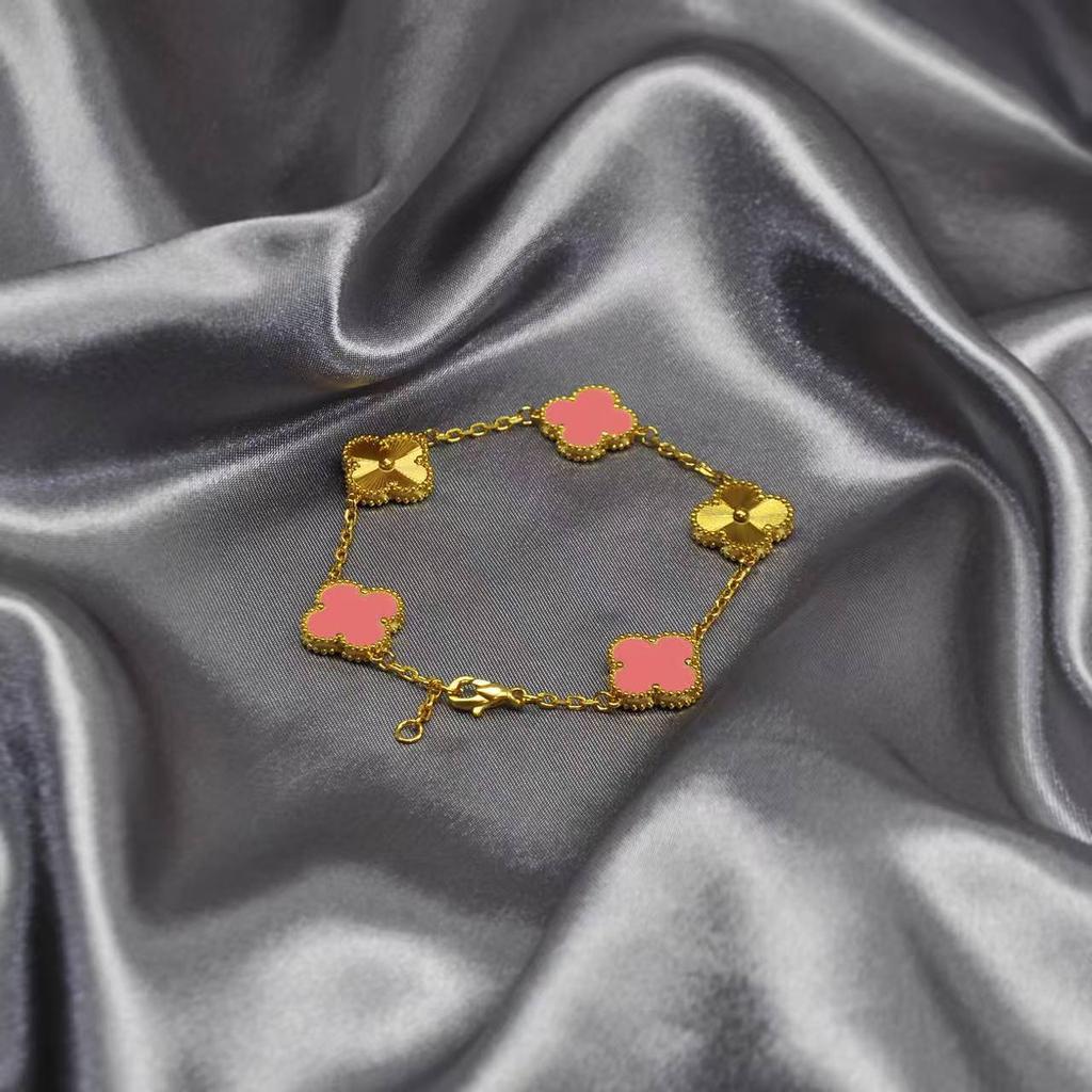 15MM Through-body Titanium Steel 18K Double-sided Lucky Four-leaf Clover Five Flowers Bracelet