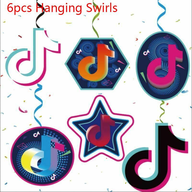 Набор красочных принадлежностей для дня рождения в стиле Тик Ток, включающий веселую посуду, декор, тарелки, стаканы и баннер