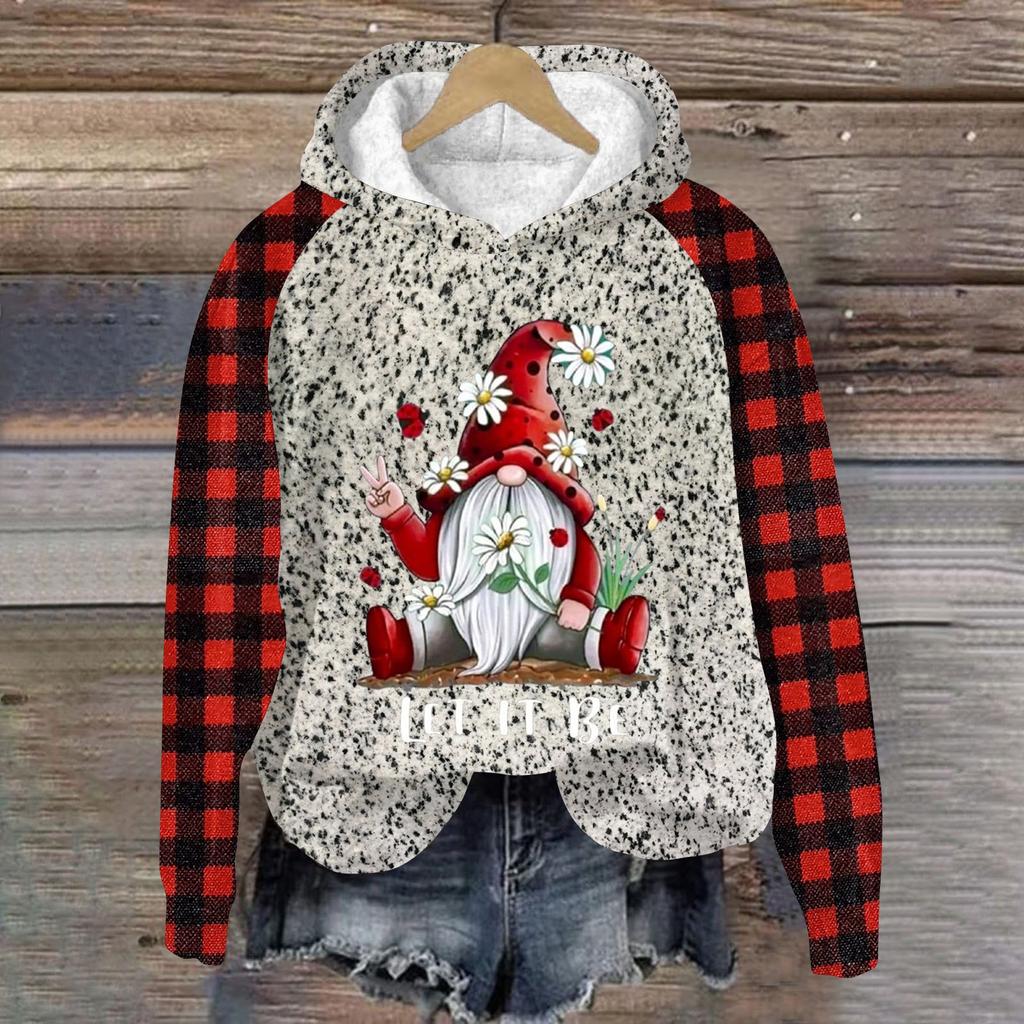 Women's Fashion Pullover Plunging Sleeve Christmas Printed Hooded Sweatshirt