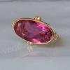 Horizontally Pink Tourmaline Quartz Silver Yellow Gold Ring Jewelry
