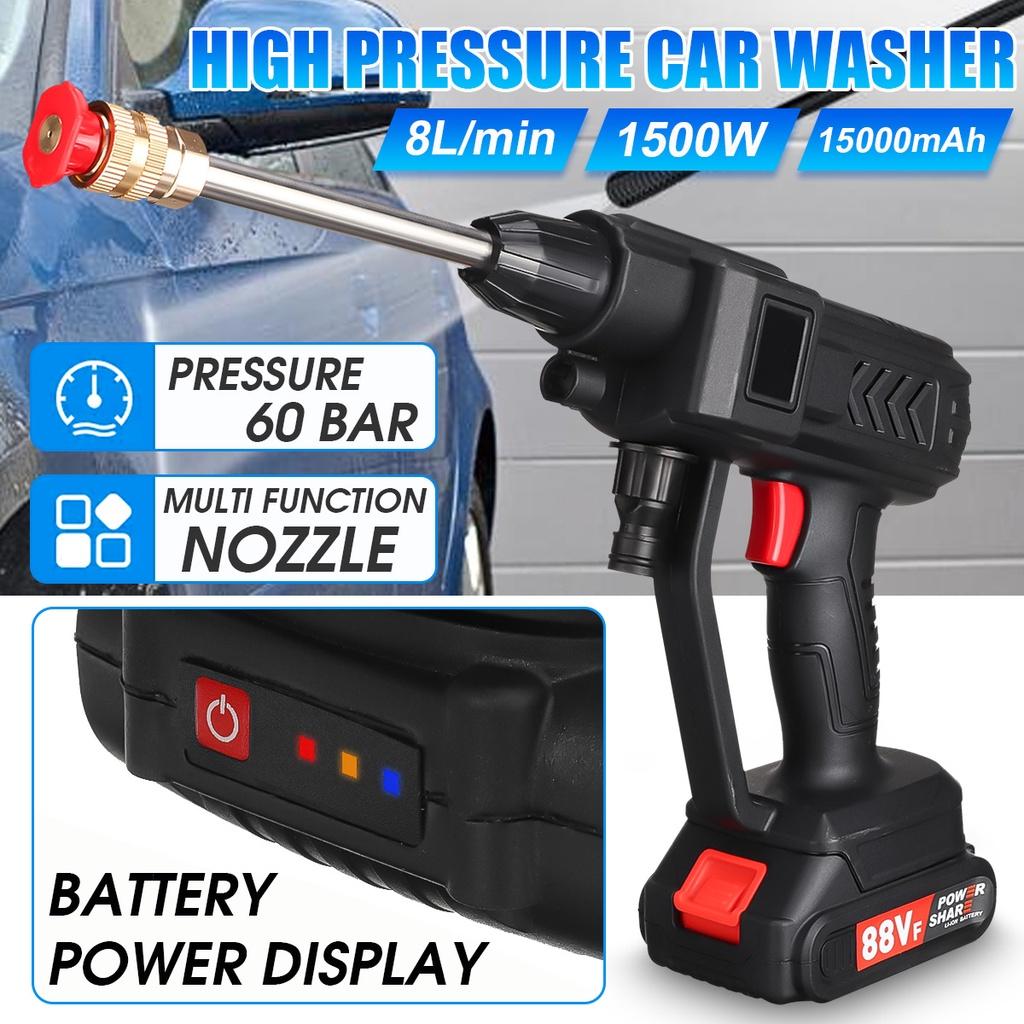 1500W 60 Bar Cordless High Pressure Car Washer Rechargeable Car Electric Water Gun Foam Machine for 18V Battery