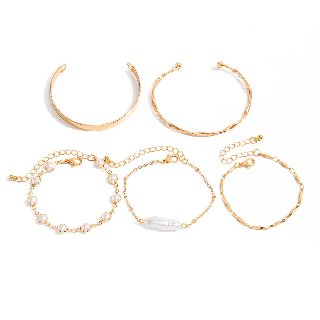 European and American versatile cut geometric opening bracelet stacked bracelet ins special-shaped pearl fine chain bracelet set