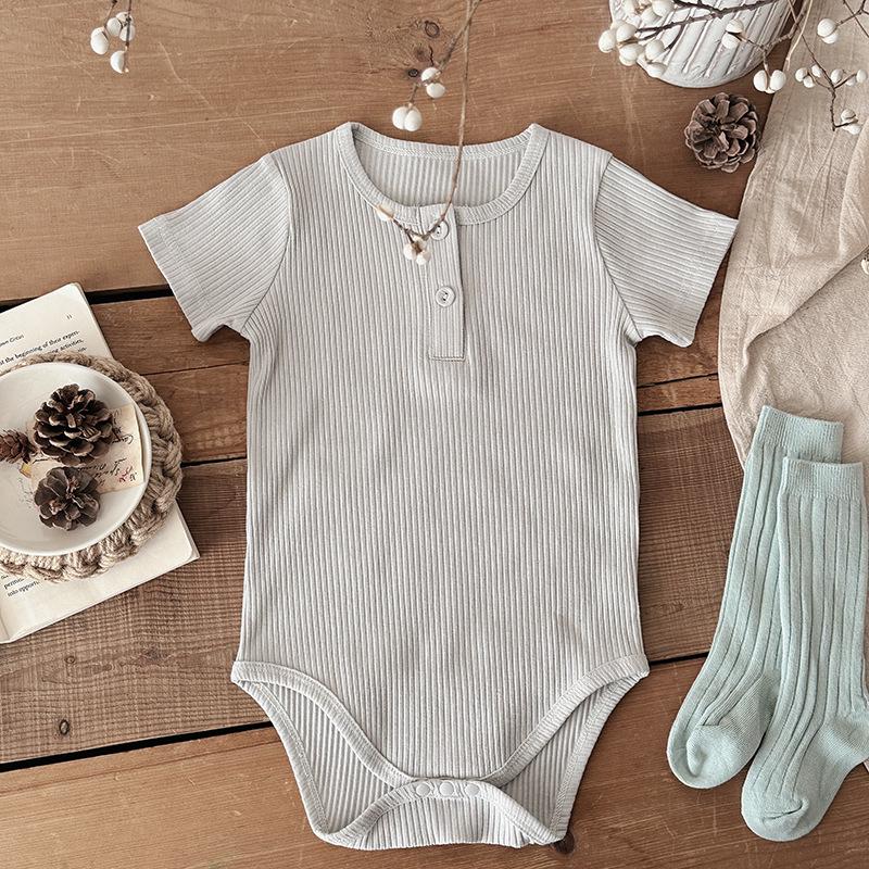 2025 A-Type однотонный полосатый детский комбинезон для ползания - Ins Style