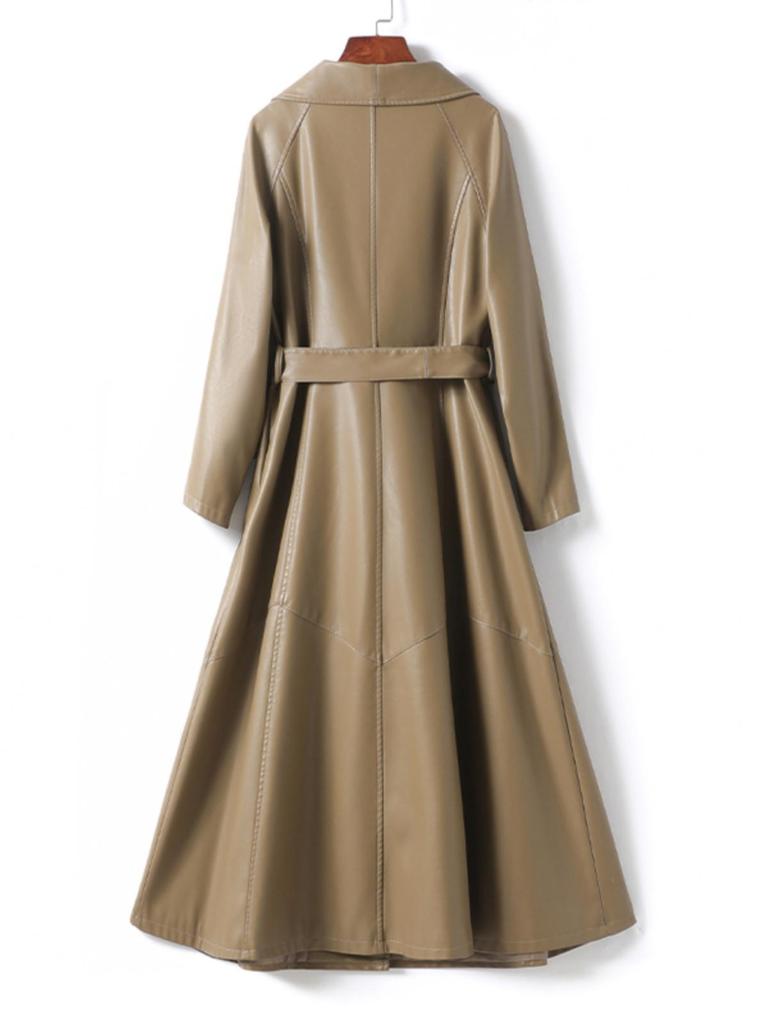 Женское пальто из овчины: Элегантная, со шнуровкой, подчеркивающая талию, длинная юбка в стиле из кожи, Коллекция 2025