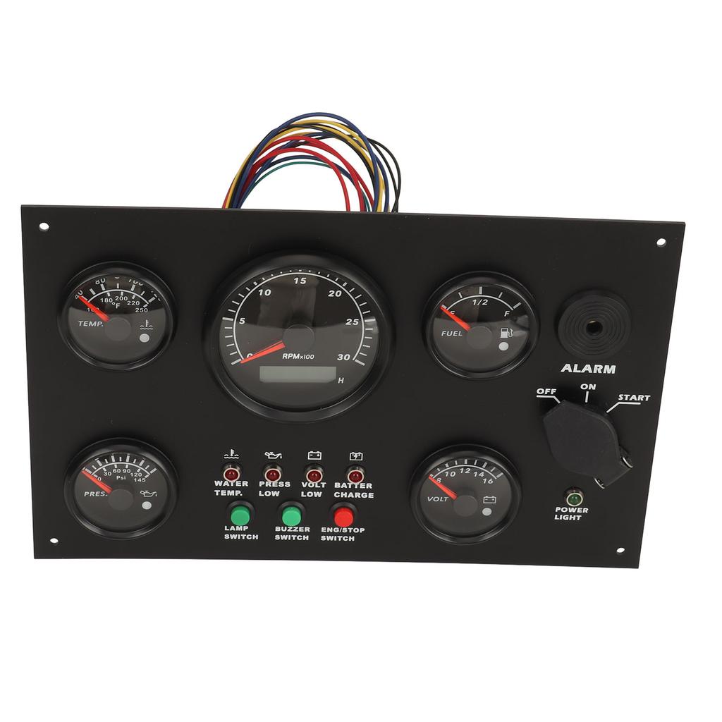 300x190mm Engine Boat Instrument Panel Water Oil Temperature Oil Level Voltage Tachometer 5 Gauge Set for Yachts RVs