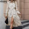 Women's Fashion Spring Autumn Geometric Pattern Print Long Sleeve POLO Neck Casual Dresses