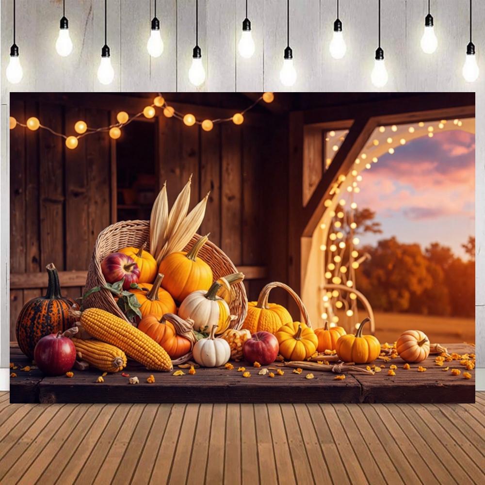 Autumn Pumpkin Maple Photo Backdrop Leaf Arch Children Portraits Decoration Biblical Christianity Party Background Photograph