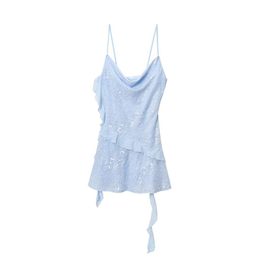 Women's summer new, elegant style, laminated decorative beads, suspender short dress