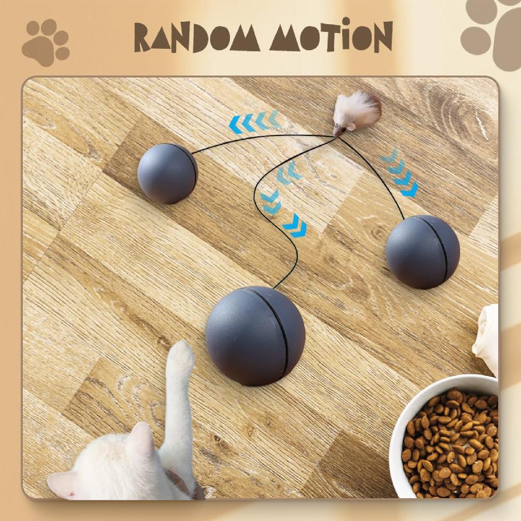 Cat Toy Electric Ball Automatic Interactive Spinning Ball Smart Sensing Pet Toy With Feather Mouse Attachment