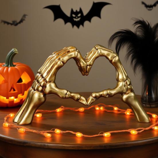 Скелет Руки Сердце Скульптура Готическая Статуэтка Жест Любви из Смолы в Форме Сердца Жест Пальцами Скелета Фигурка для Хэллоуина Домашний Декор Подарок