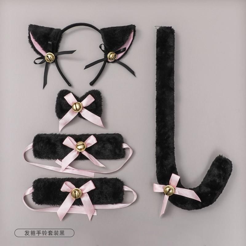 Cat Ear Headband With Plush Bell Set Cosplay Accessory Anime Girl Costume Maid Tail Prop