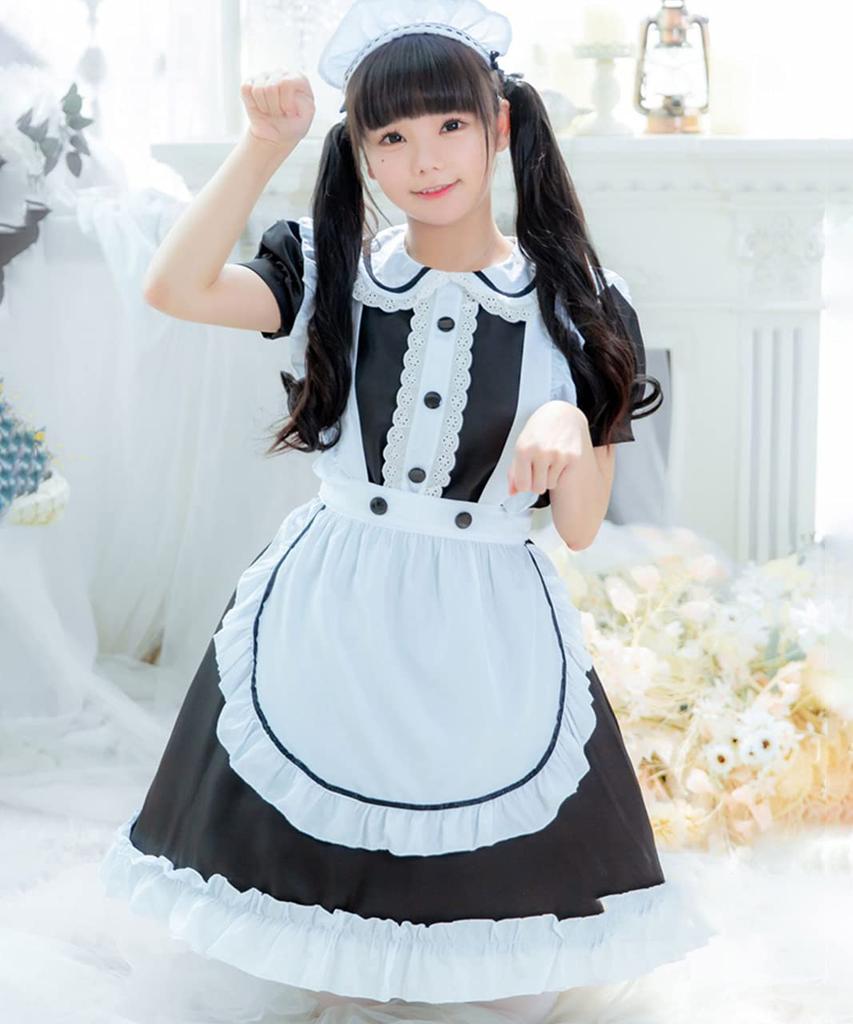 [Milky Time] Maid Costume, Maid Cafe Cosplay, Monochrome Dress, Puff Sleeves (M)