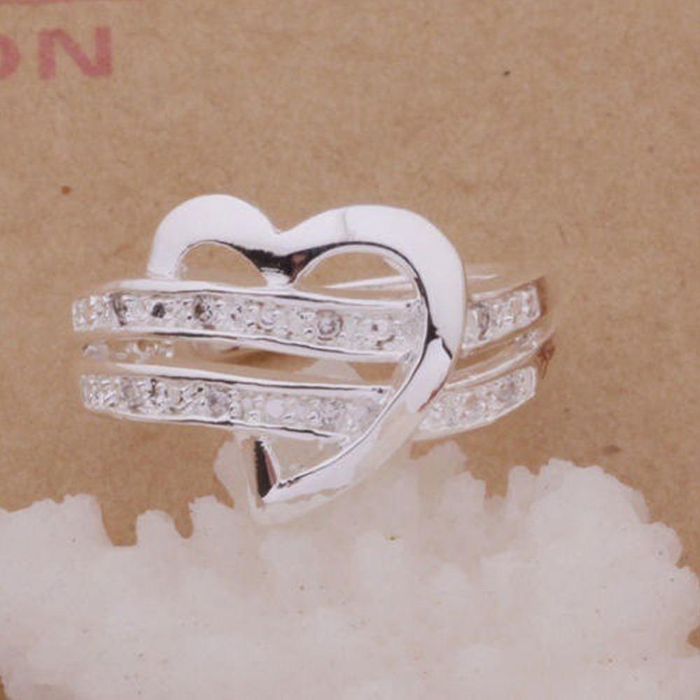 Women Fashion Rings Half Heart-shaped Double Rhinestone Heart Love Ring For Women Wedding Party Gift