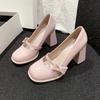 Ladies Bow High Heel Shoes Mary Jane Elegant Heel Women's Shoes Thick Heeled Non Slip Footwear Fashion Comfort Flat Zapatos