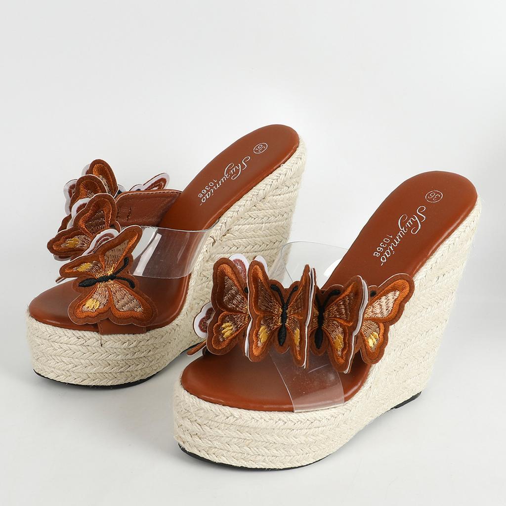 Летние женские тапочки из ПВХ сандалии с бабочкой на высоком каблуке в уличном стиле повседневные мюли