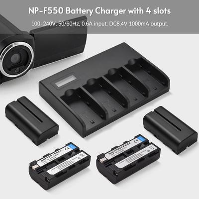 Зарядное устройство NP-F550 Зарядное устройство на 4 гнезда со светодиодными индикаторами 4 шт. Аккумуляторы NP-F550 7,4 В 2200 мАч