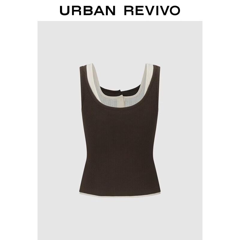 UR2026 Women's Casual Faux Two-Piece Textured Vest T-shirt