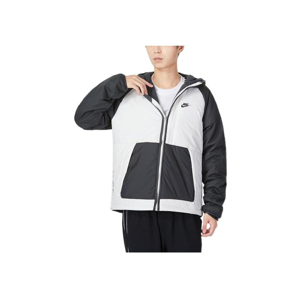 Nike Лоскутный дизайн логотип бренда напечатанный длинный рукав капюшон хлопковая куртка мужская куртка черный серый DD6858-070