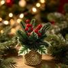 Potted Artificial Christmas Plant Woven Basket Christmas Mini Potted Plant  Tabletop Ornament