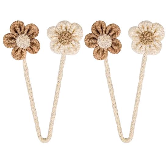 2Pcs Flower Curtain Tiebacks Handmade Boho Style Sunflower Curtain Holdbacks Linen Window