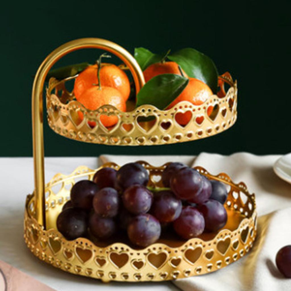 Double Layer Pastry Tray Decorative Copper Gold Biscuits Dessert Display Plate for Wedding Loving