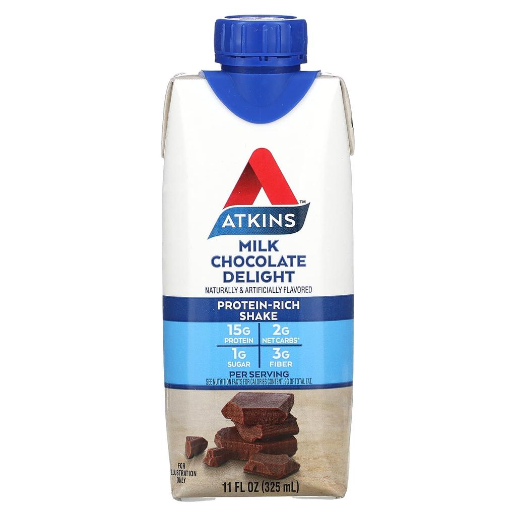 Atkins Protein Rich Shake, Milk Chocolate Delight, 4 Shakes, 11 Fl Oz (325 Ml) Each