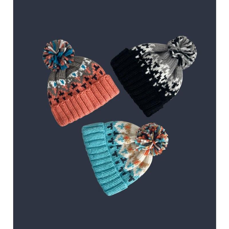Women S Fair Isle Knit Hat Ear Flap Pom Pom Warm Winter Hat