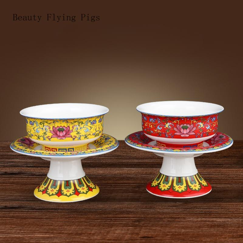 Керамическая чаша в форме лотоса, окрашенная эмалью, буддийский храм, храм, чаша для воды, восемь благоприятных украшений фэн-шуй буддизм