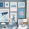 Blue And Pink Posters Coastal Beach Waves Girl Surf Flower Market Gallery Wall Art Canvas Painting Prints Living Room Home Decor
