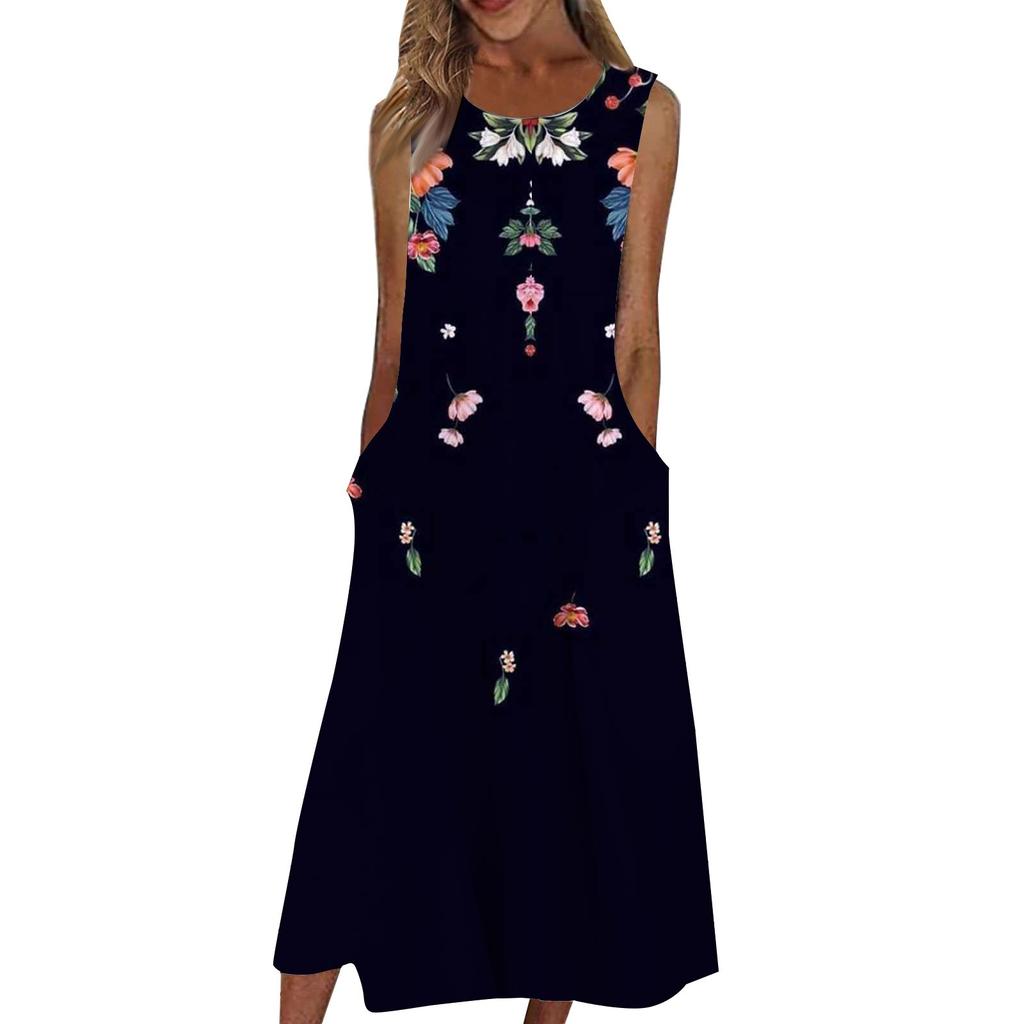 Жен. Повседневные платья с принтом Круглый вырез Классический Классический На открытом воздухе Повседневные Без рукавов Свободные платья