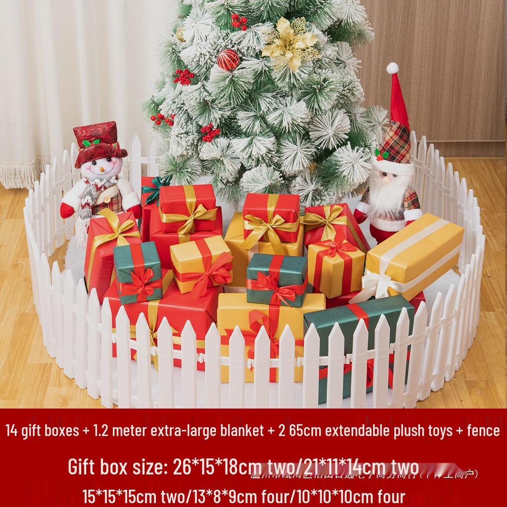 Large Christmas Tree Decoration Set with Snowman, Gift Box, Fence, and Tree Skirt for Shopping Mall Display