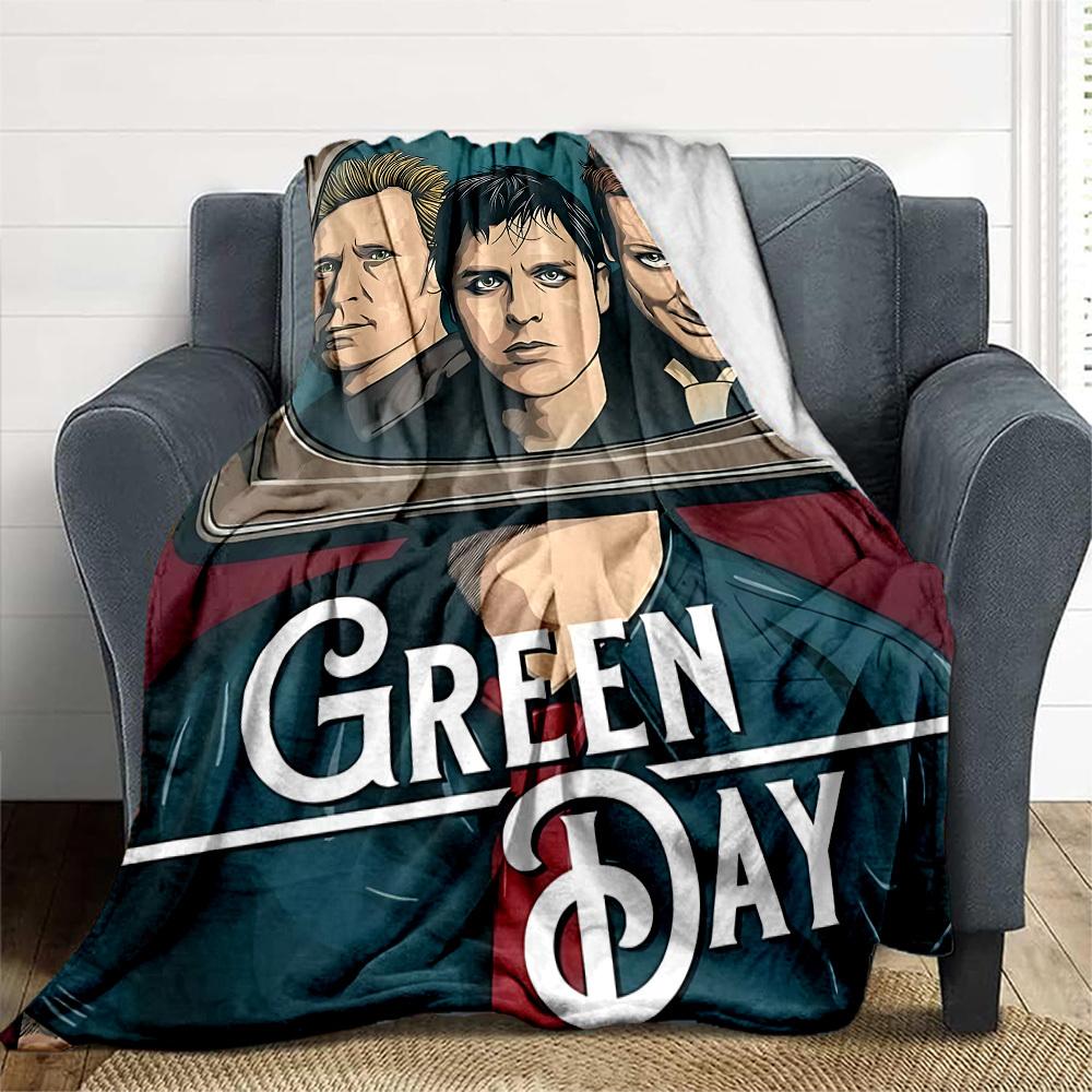 1 шт. Музыкальная группа Green Day Плед для улицы Легкий Фланелевый, Мягкий и Теплый, Всесезонный для Дивана, Улицы, Кемпинга, Гостиной, Офиса, Стула