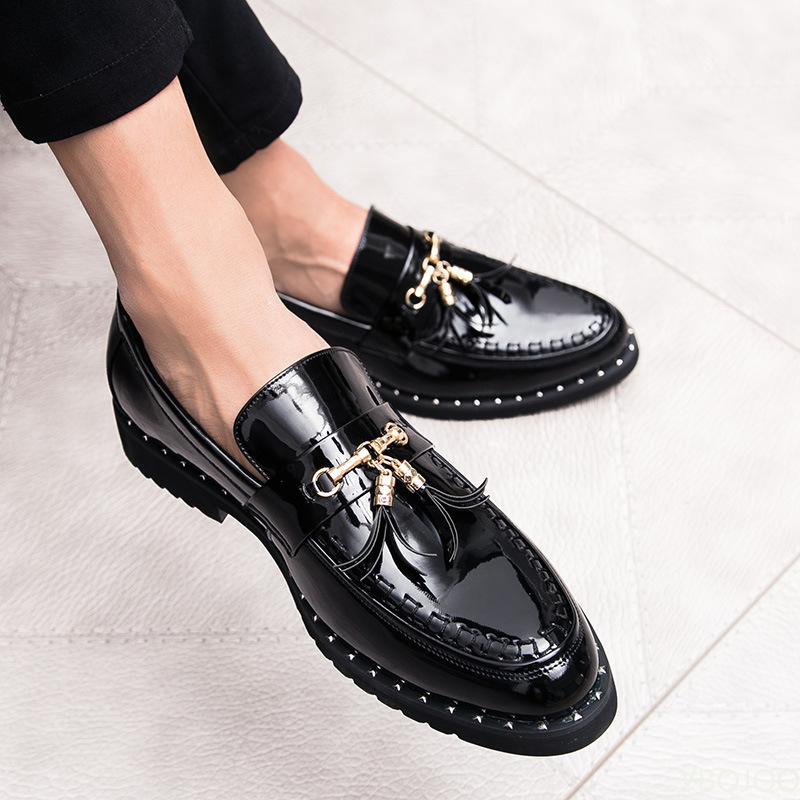 Fashion Men Leather Driving Shoes Tassel Black Blue Slip On Loafers Spring Summer Men Leather Moccasins Outdoor Club Pary Shoes Men