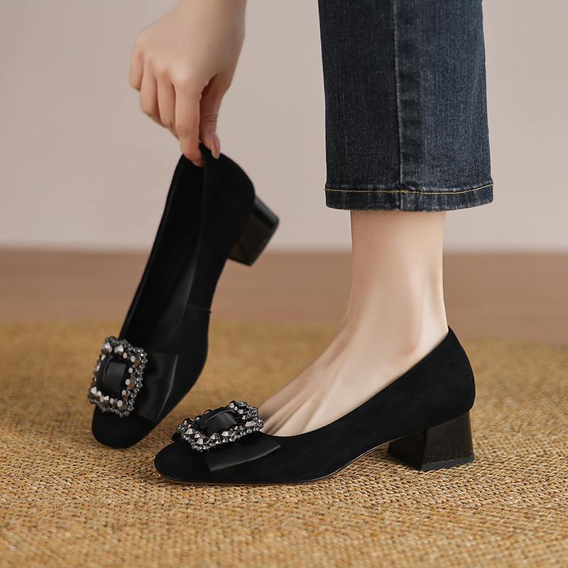 Krazing Pot Замшевые туфли весна-лето размер 41 средний каблук офисные женские туфли на высоком каблуке с кристаллами женские туфли-лодочки с квадратным носком и неглубокой подошвой