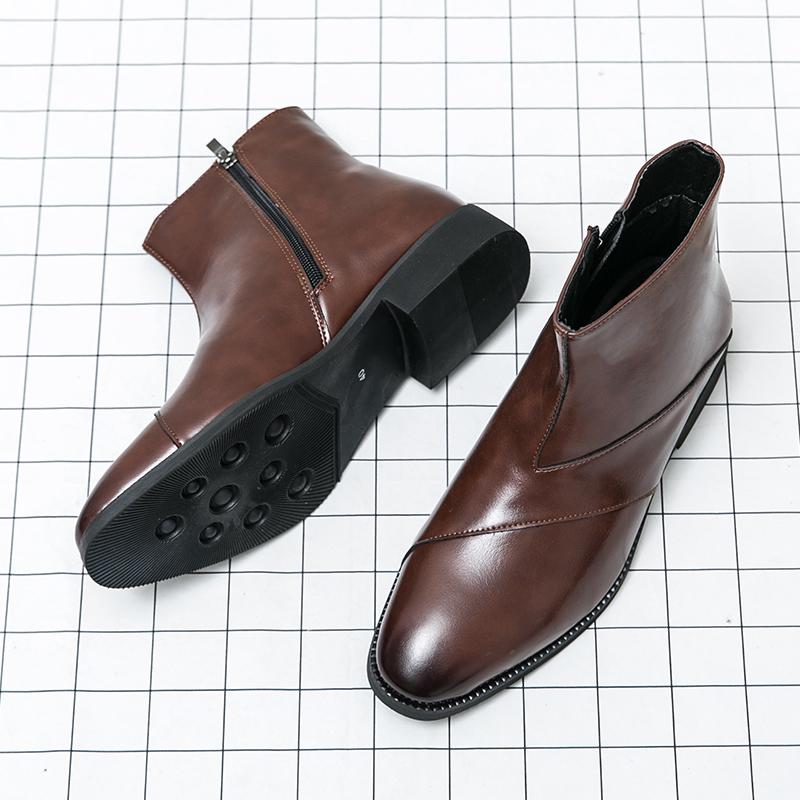 Fashion Men High Top Platform Casual Leather Shoes Man Japan Harajuku Korean Streetwear Fashion Business Wedding Leather Shoes