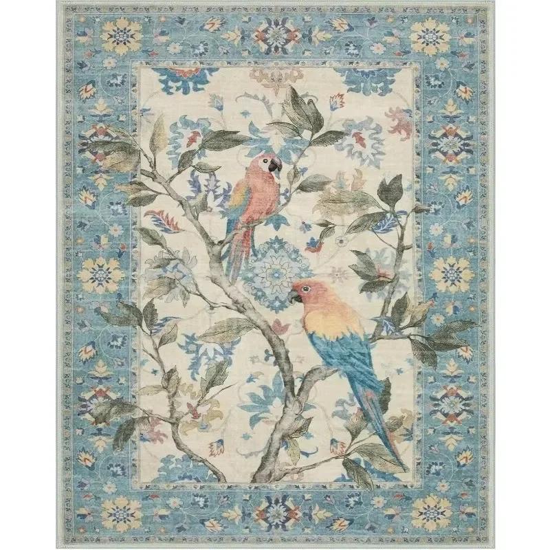 Floral Birds Pattern Area Rug Flower Bird Carpet for Living Room Bedroom Bedside Soft Non-Slip Washable Floor Mat Home Decor