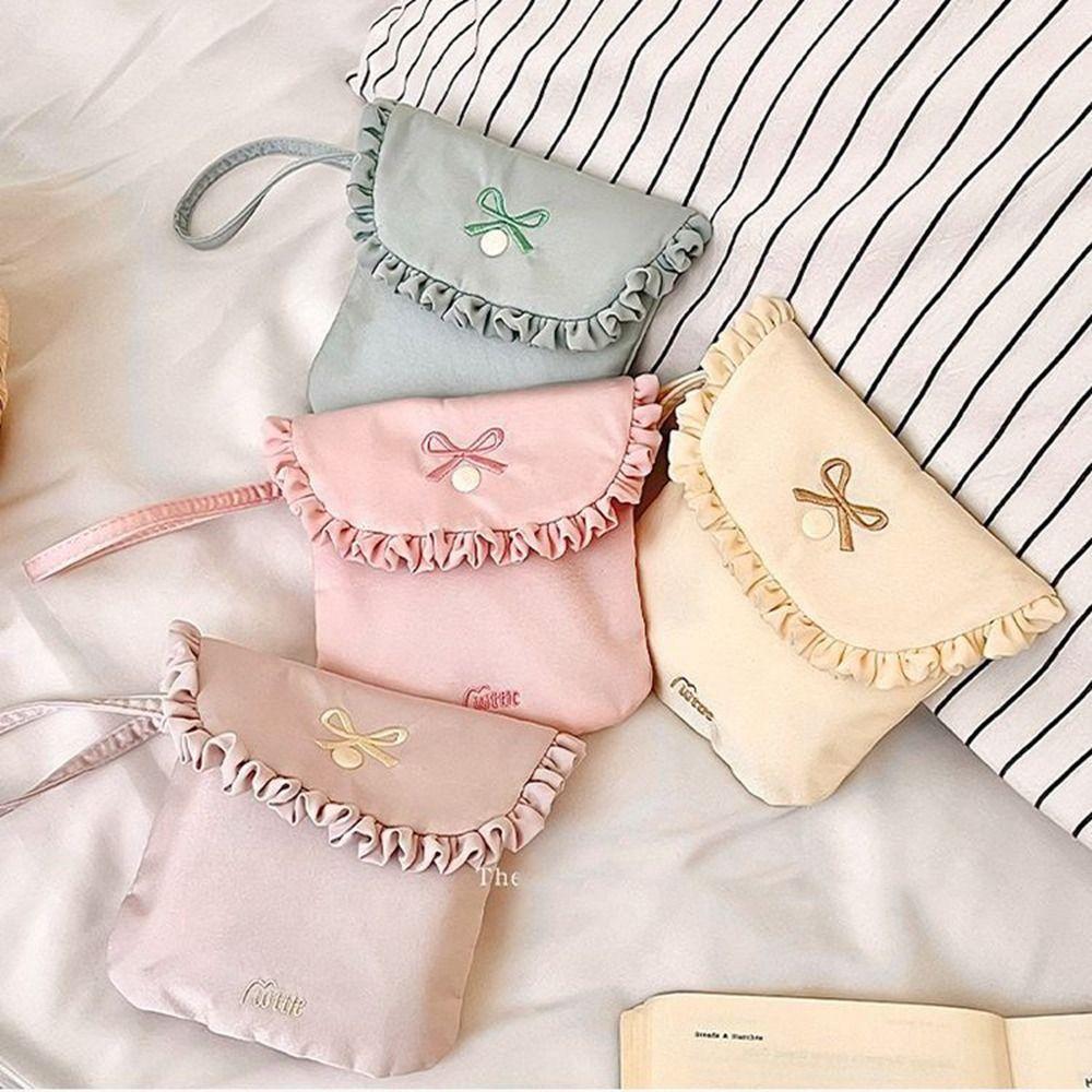 Large Capacity Mini Cosmetic Bag Bowknot Bow Makeup Bag Cute Sanitary Napkin Storage Bag Travel