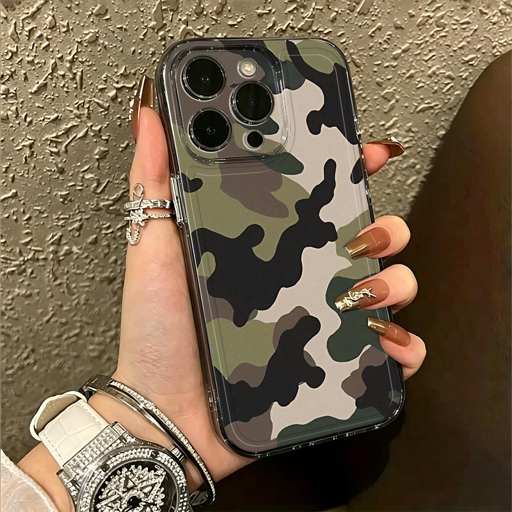Прозрачный чехол для телефона в стиле камуфляж для iPhone 17E 16 15 14 13 12 11 Pro Max 15 Plus 16E Ударопрочный мягкий прозрачный чехол Fundas