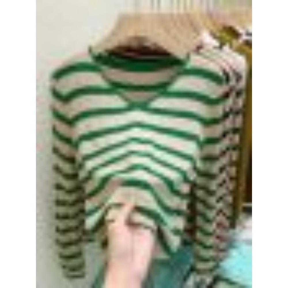 Новый базовый слой для женского весенне-осеннего дизайна, свитер с V-образным вырезом, полосатый трикотажный свитер с длинным рукавом