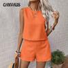 Ladies Solid Colour Sleeveless Vest Shorts Casual Fashion Two Piece Set
