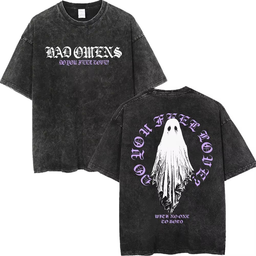 Винтажные стираные футболки рок-группы Bad Omens, готическая мода, футболки с коротким рукавом для мужчин и женщин, повседневные свободные хлопковые футболки, стритвир