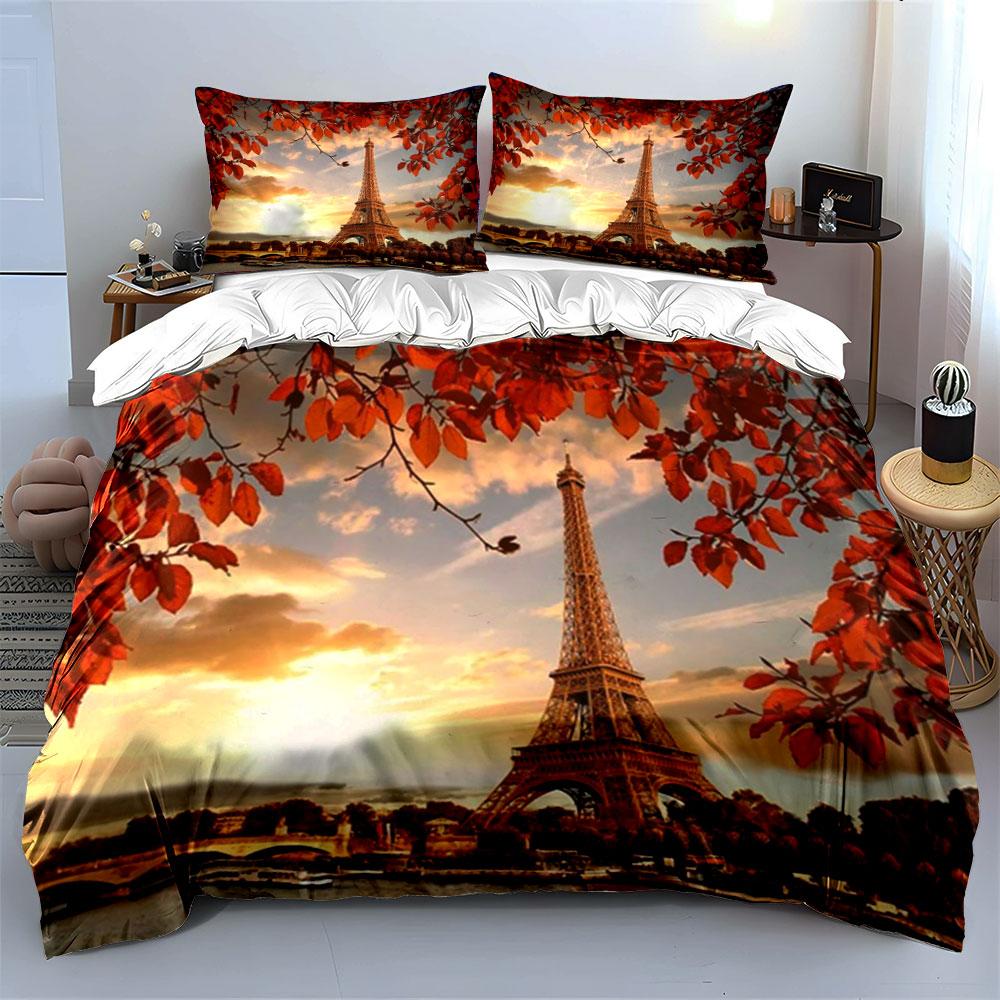 Eiffel Tower and foliage. Bedding sets Duvet cover sets Duvet covers Pillowcases(1*Duvet Cover 2*Pillowcases without duvet insert)