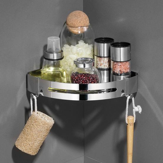 Компактная угловая душевая полка для ванной комнаты, бесплатная перфорация, простая установка, 2 крючка