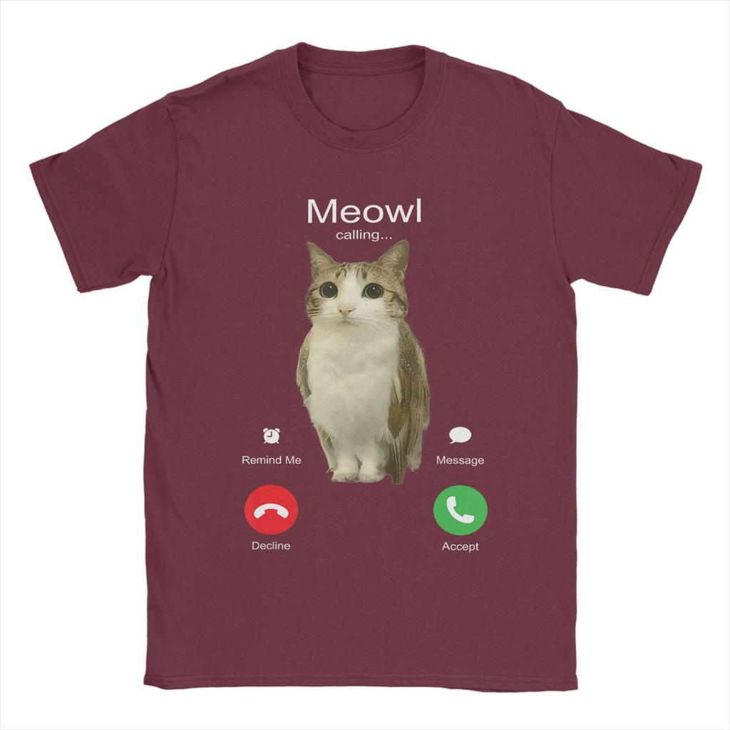 Мужская футболка Meowl Is Calling Телефонный звонок Мем Мозговая гниль Забавная кошка Сова Хлопковые футболки Футболки с коротким рукавом Круглый вырез Одежда