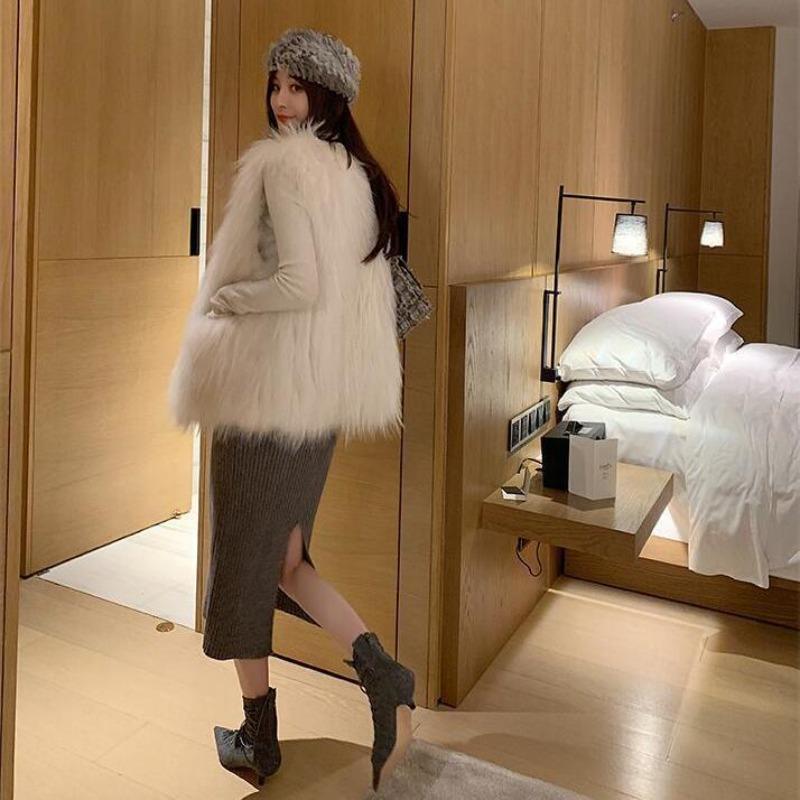 Осенне-зимний меховой жилет средней длины 2 новых imitation raccoon wool girl imitation fox fur imitation fur coat woman
