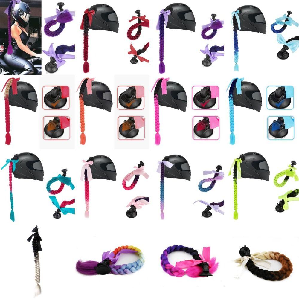 with Suction Cup Synthetic Helmet Pigtails Motorcycle Helmet Braids Wig  for Moto Cycling Skiing
