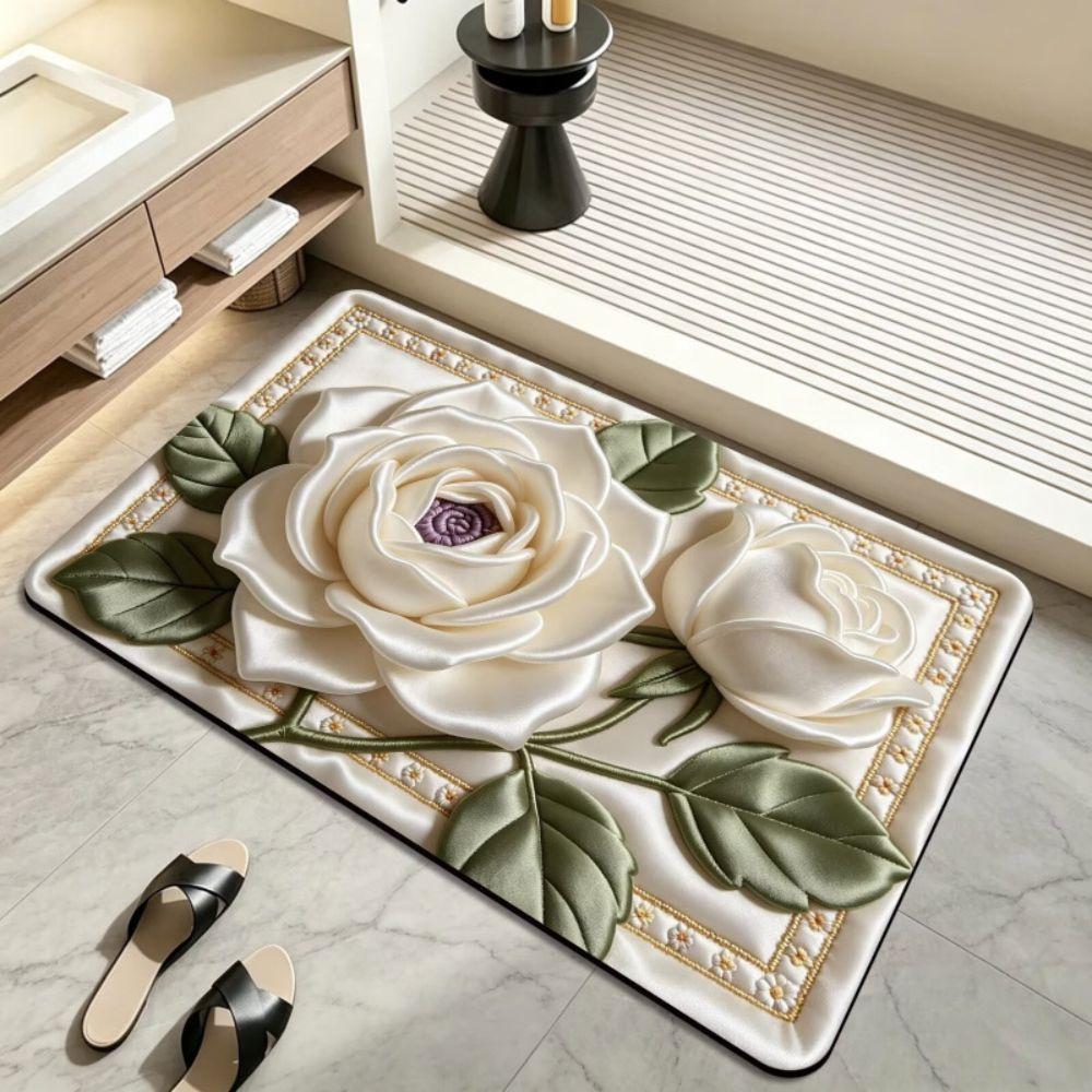 Non Slip Floral Pattern Rug Quick Dry Bedroom Floor Mat Vintage Bath DoorMat Home Decor